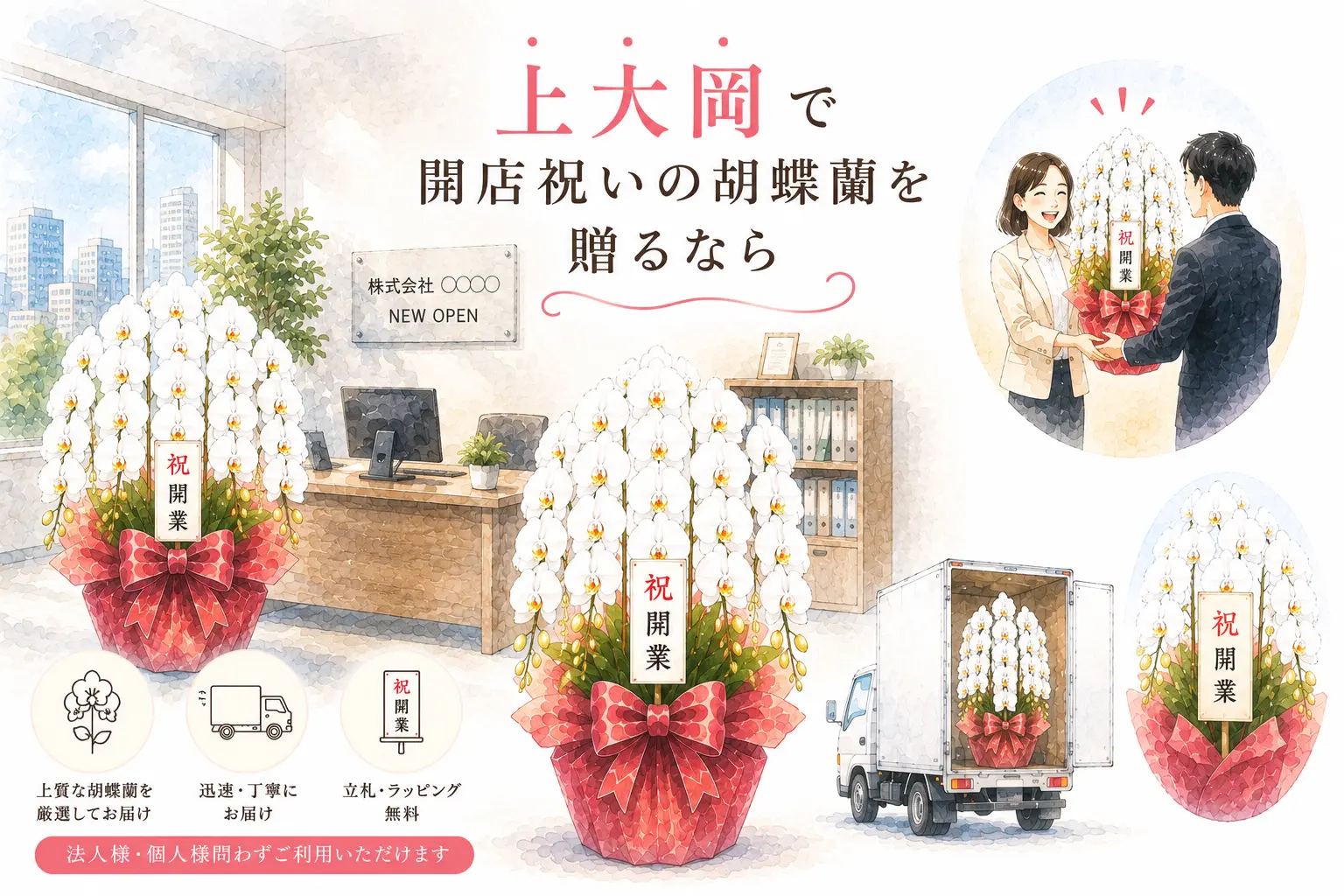 上大岡で開店祝いの胡蝶蘭を贈る