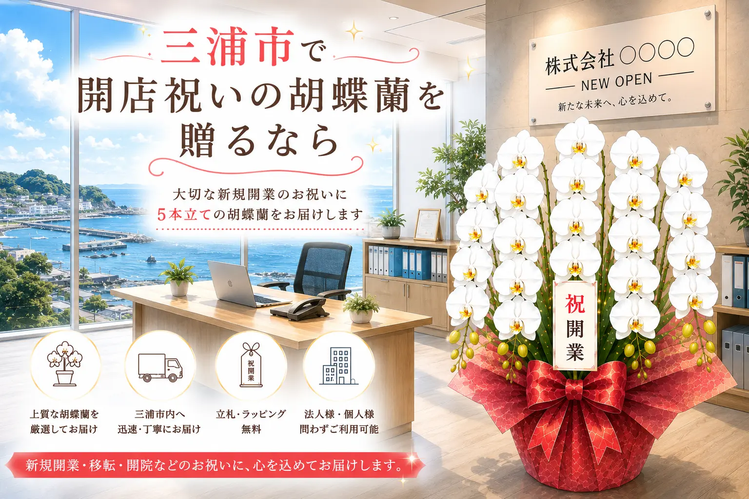 三浦市で開店祝いの胡蝶蘭を贈る
