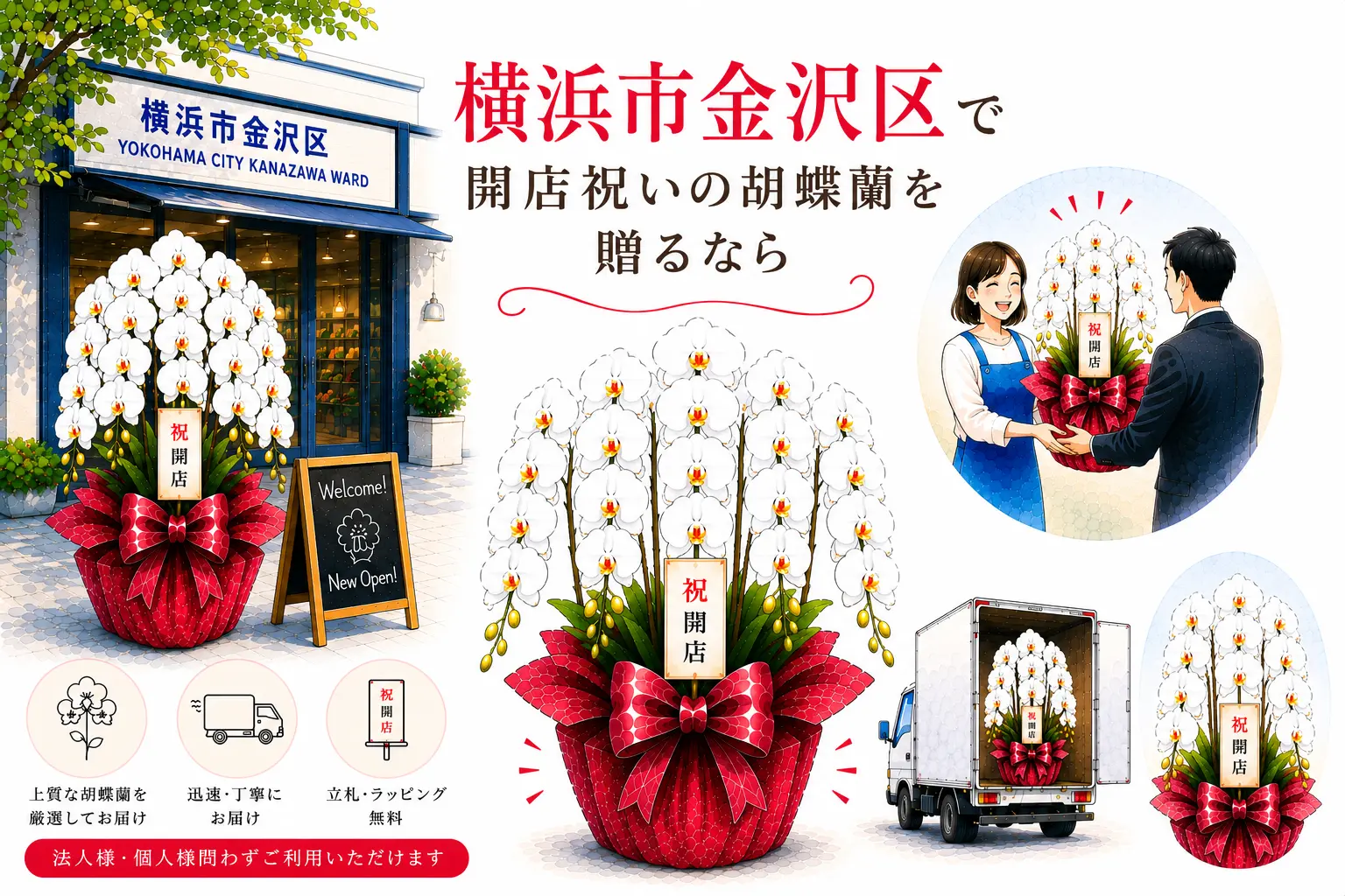 横浜市金沢区で開店祝いの胡蝶蘭を贈る