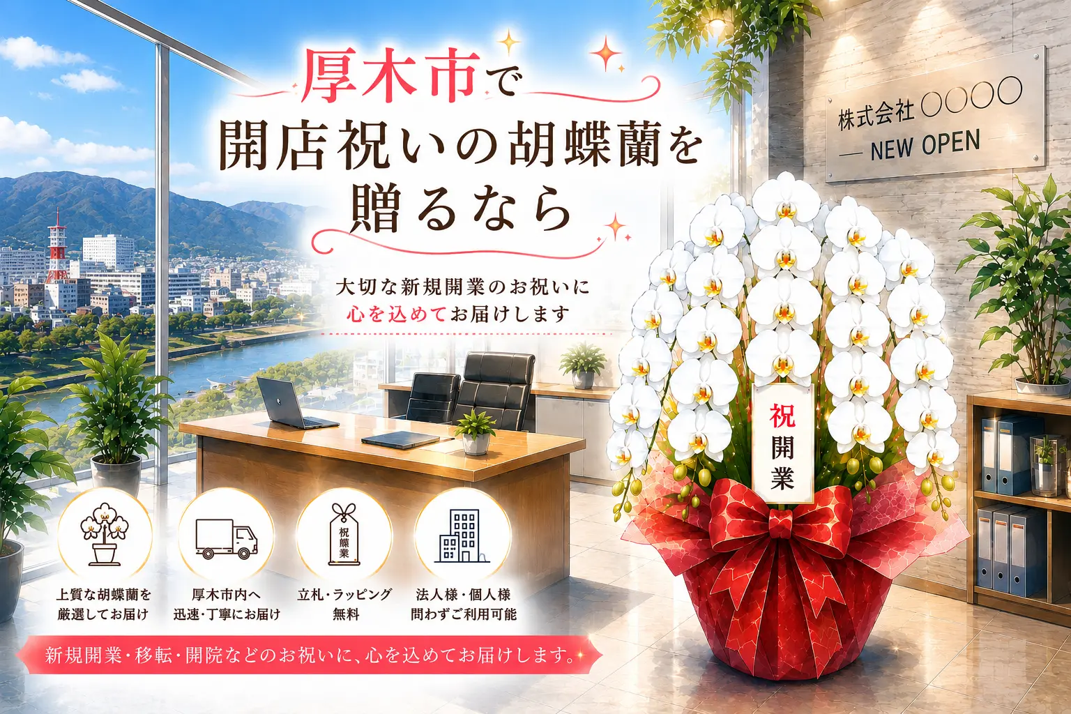 厚木市で開店祝いの胡蝶蘭を贈る